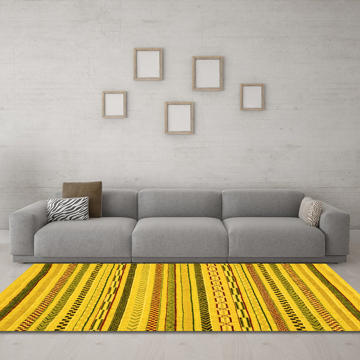 Machine Washable Abstract Yellow Modern Rug in a Living Room, wshabs2276yw