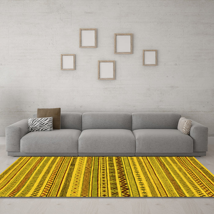 Machine Washable Abstract Yellow Modern Rug in a Living Room, wshabs2277yw