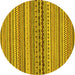 Round Machine Washable Abstract Yellow Modern Rug, wshabs2277yw