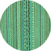 Round Machine Washable Abstract Turquoise Modern Area Rugs, wshabs2277turq