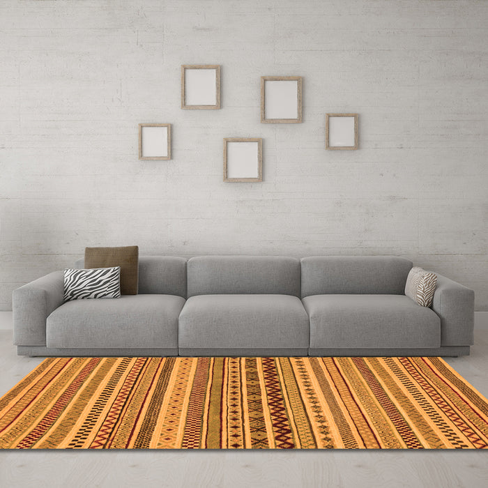 Machine Washable Abstract Orange Modern Area Rugs in a Living Room, wshabs2277org