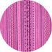 Round Machine Washable Abstract Pink Modern Rug, wshabs2277pnk