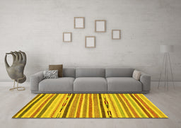 Machine Washable Abstract Yellow Modern Rug in a Living Room, wshabs2278yw