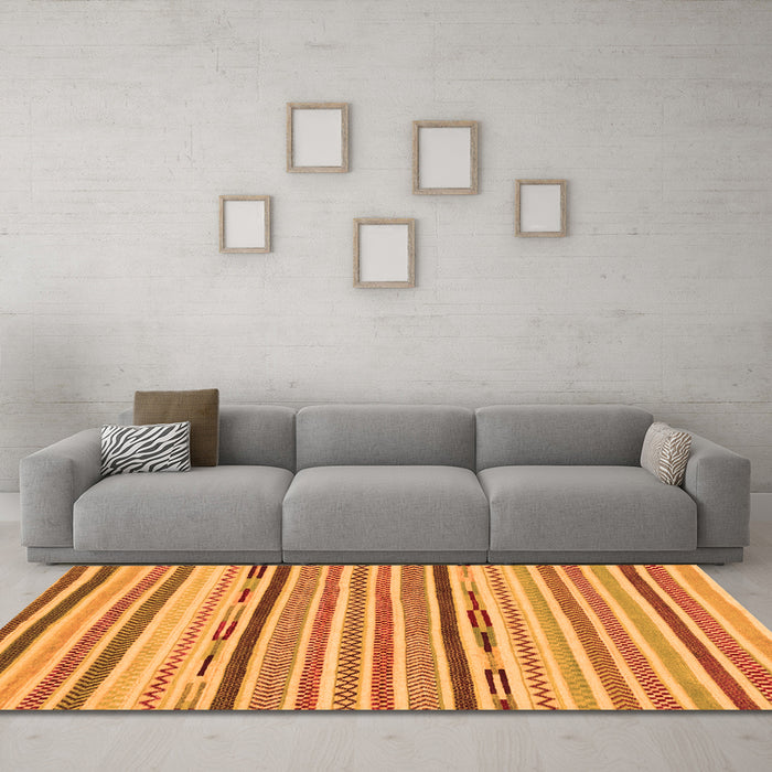 Machine Washable Abstract Orange Modern Area Rugs in a Living Room, wshabs2278org