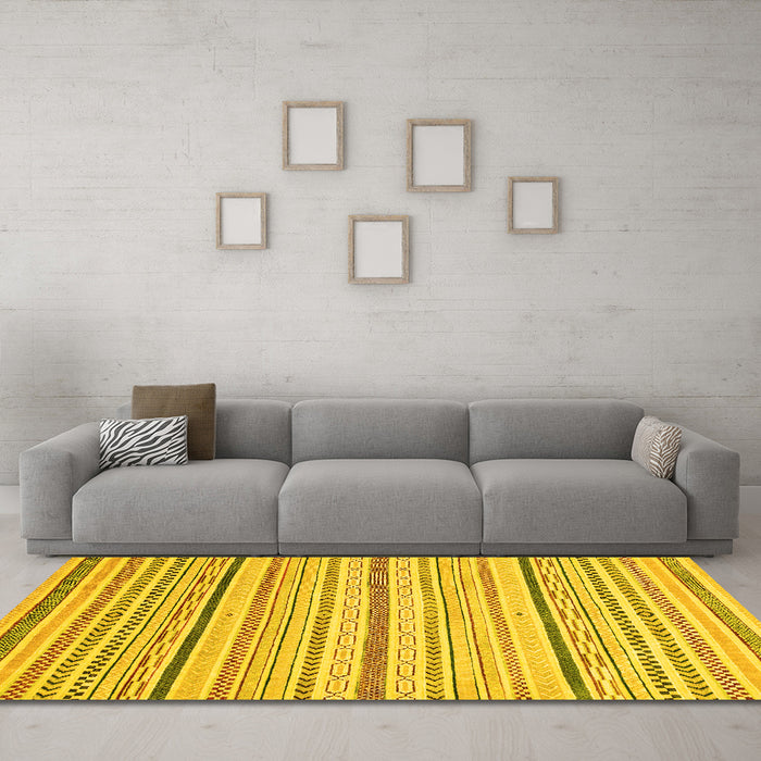 Machine Washable Abstract Yellow Modern Rug in a Living Room, wshabs2279yw
