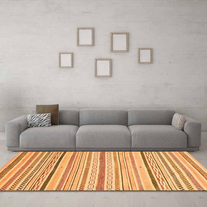 Machine Washable Abstract Orange Modern Area Rugs in a Living Room, wshabs2279org
