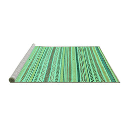 Sideview of Machine Washable Abstract Turquoise Modern Area Rugs, wshabs2279turq