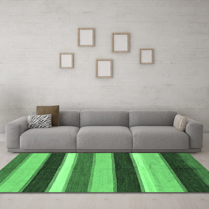 Machine Washable Abstract Emerald Green Modern Area Rugs in a Living Room,, wshabs227emgrn