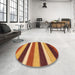 Round Machine Washable Abstract Yellow Rug in a Office, wshabs227