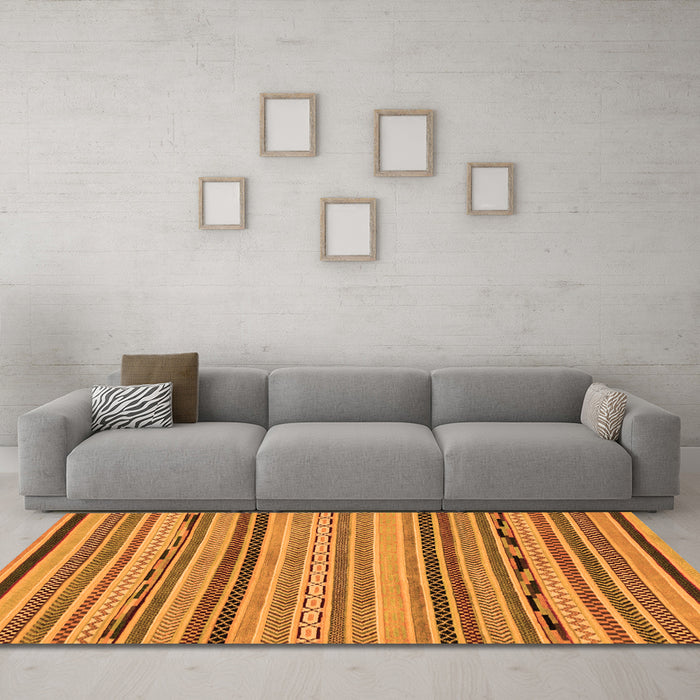 Machine Washable Abstract Orange Modern Area Rugs in a Living Room, wshabs2280org