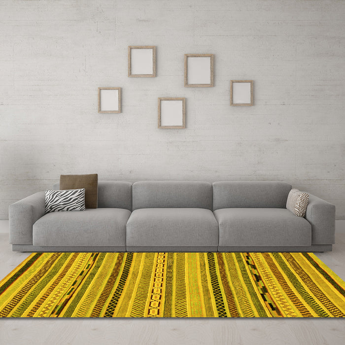 Machine Washable Abstract Yellow Modern Rug in a Living Room, wshabs2280yw