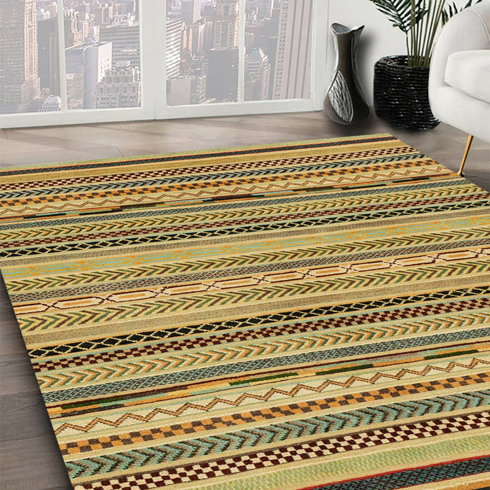 Machine Washable Abstract Gen Brown Yellow Rug in a Family Room, wshabs2280