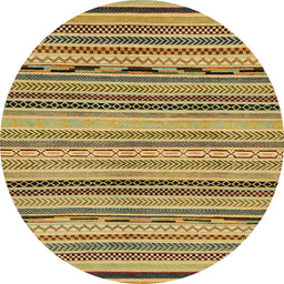 Round Machine Washable Abstract Gen Brown Yellow Rug, wshabs2280