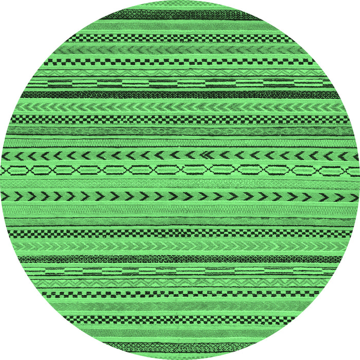 Round Machine Washable Abstract Emerald Green Modern Area Rugs, wshabs2281emgrn