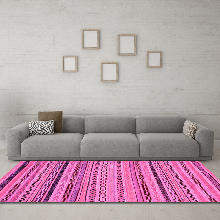 Machine Washable Abstract Pink Modern Rug in a Living Room, wshabs2281pnk