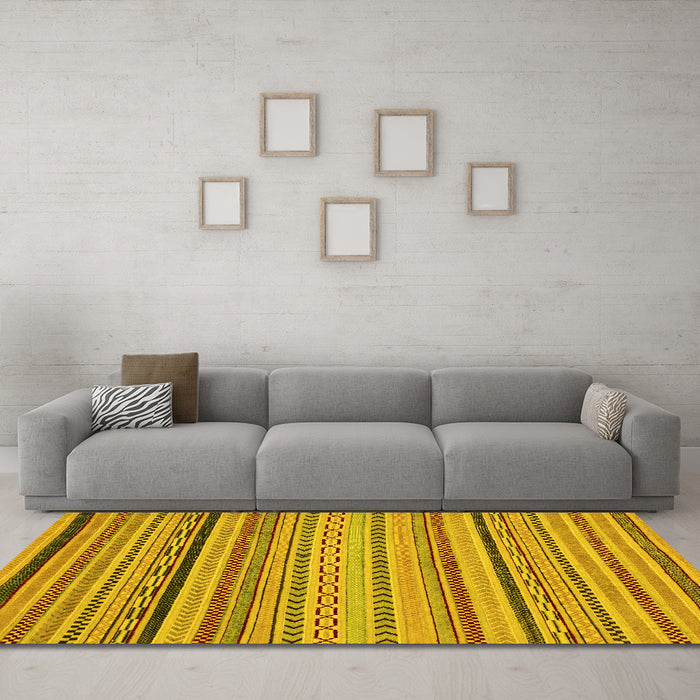Machine Washable Abstract Yellow Modern Rug in a Living Room, wshabs2281yw