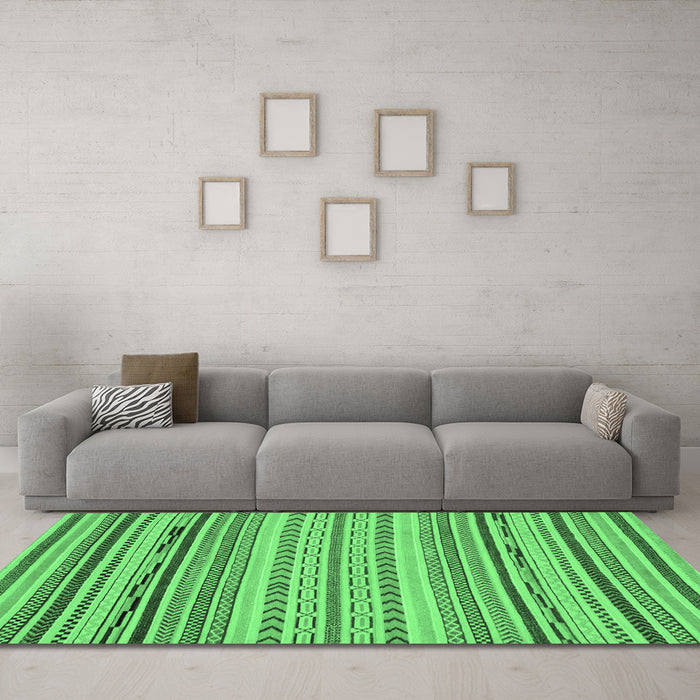 Machine Washable Abstract Emerald Green Modern Area Rugs in a Living Room,, wshabs2282emgrn