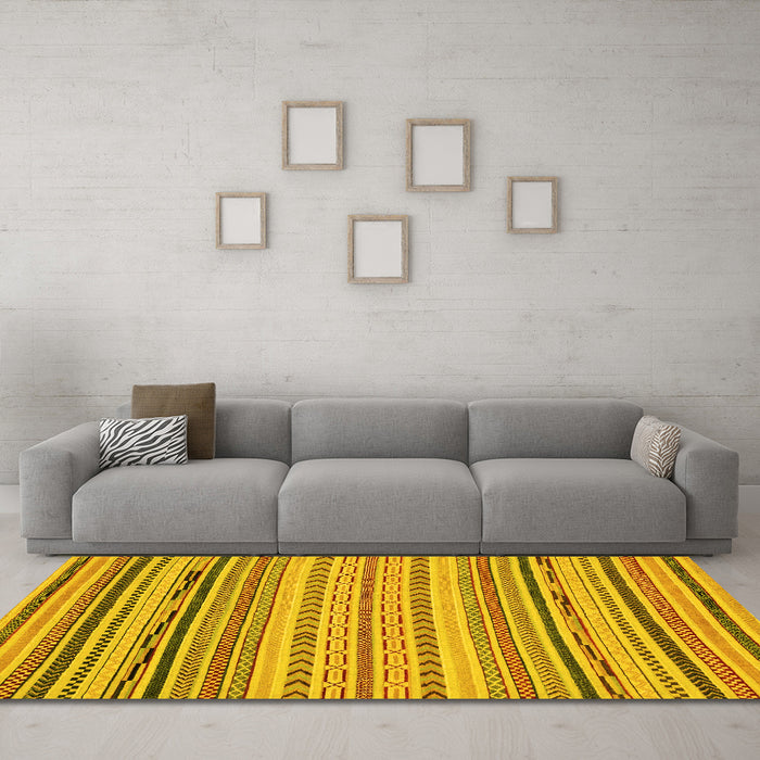 Machine Washable Abstract Yellow Modern Rug in a Living Room, wshabs2282yw