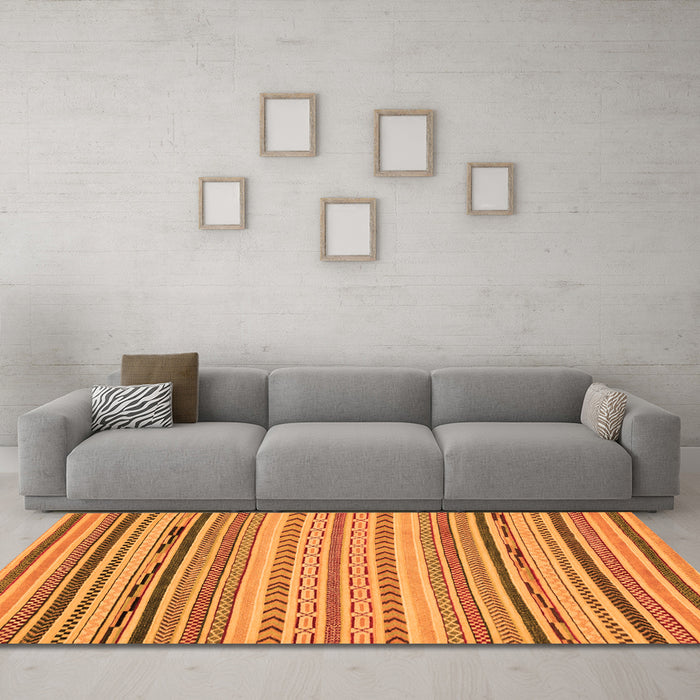 Machine Washable Abstract Orange Modern Area Rugs in a Living Room, wshabs2282org