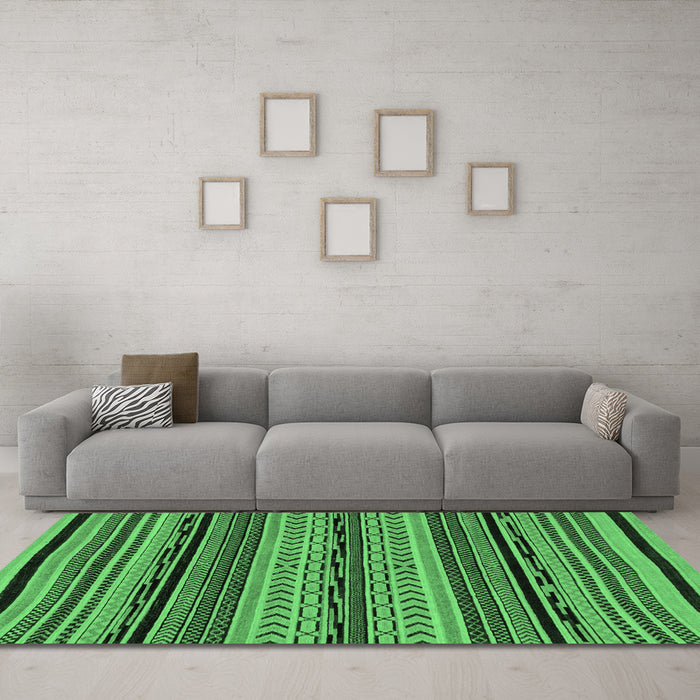 Machine Washable Abstract Emerald Green Modern Area Rugs in a Living Room,, wshabs2283emgrn
