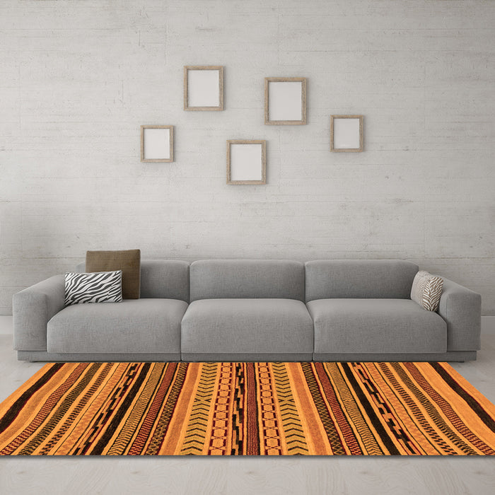 Machine Washable Abstract Orange Modern Area Rugs in a Living Room, wshabs2283org