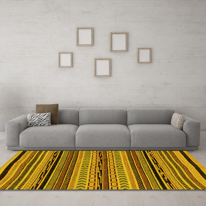 Machine Washable Abstract Yellow Modern Rug in a Living Room, wshabs2283yw