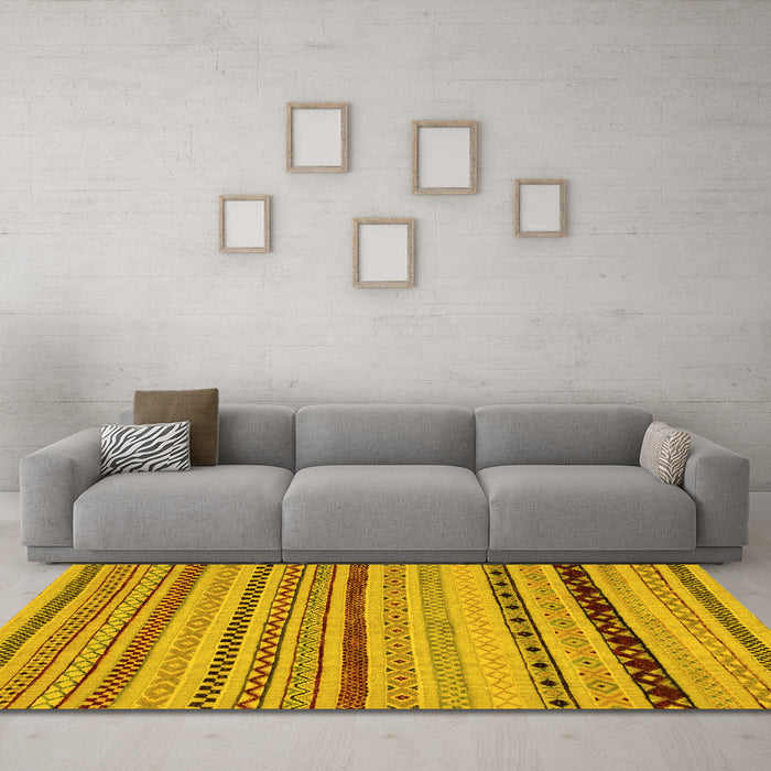Machine Washable Abstract Yellow Modern Rug in a Living Room, wshabs2284yw