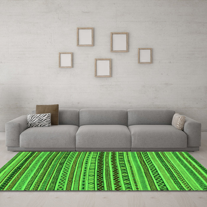 Machine Washable Abstract Green Modern Area Rugs in a Living Room,, wshabs2285grn