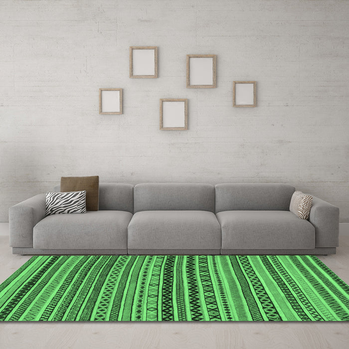 Machine Washable Abstract Emerald Green Modern Area Rugs in a Living Room,, wshabs2285emgrn