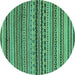 Round Machine Washable Abstract Turquoise Modern Area Rugs, wshabs2285turq