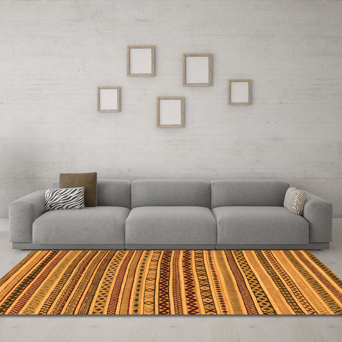 Machine Washable Abstract Orange Modern Area Rugs in a Living Room, wshabs2285org