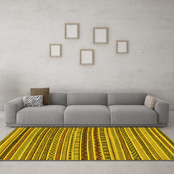 Machine Washable Abstract Yellow Modern Rug in a Living Room, wshabs2285yw