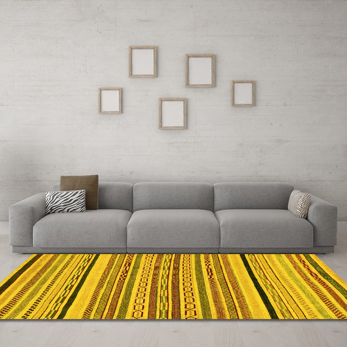 Machine Washable Abstract Yellow Modern Rug in a Living Room, wshabs2286yw