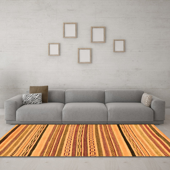 Machine Washable Abstract Orange Modern Area Rugs in a Living Room, wshabs2286org