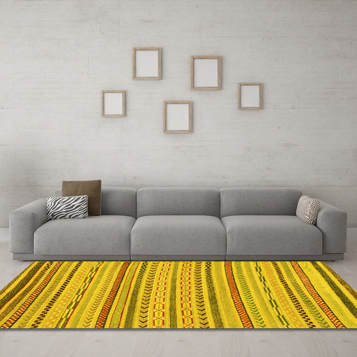 Machine Washable Abstract Yellow Modern Rug in a Living Room, wshabs2287yw