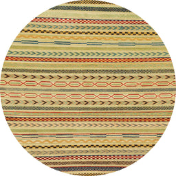 Round Machine Washable Abstract Gen Brown Yellow Rug, wshabs2287