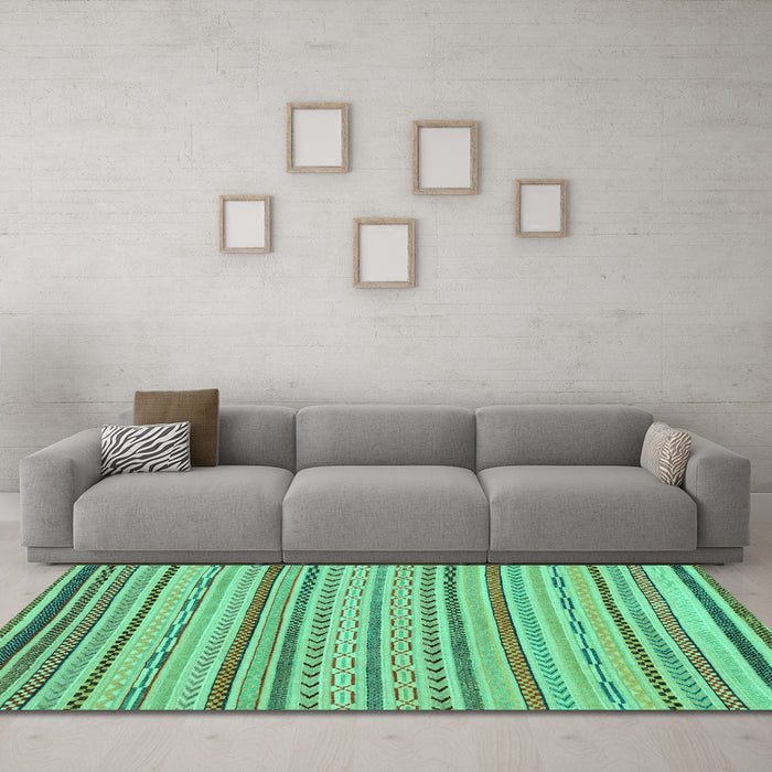 Machine Washable Abstract Turquoise Modern Area Rugs in a Living Room,, wshabs2287turq