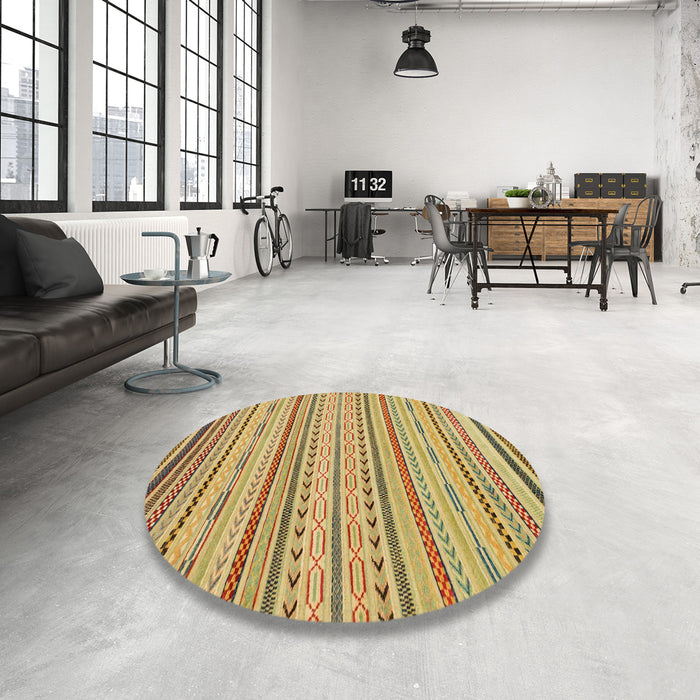 Round Abstract Golden Brown Yellow Modern Rug in a Office, abs2287
