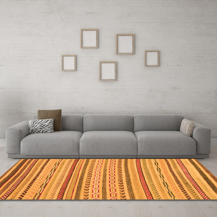 Machine Washable Abstract Orange Modern Area Rugs in a Living Room, wshabs2287org