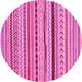 Round Machine Washable Abstract Pink Modern Rug, wshabs2288pnk