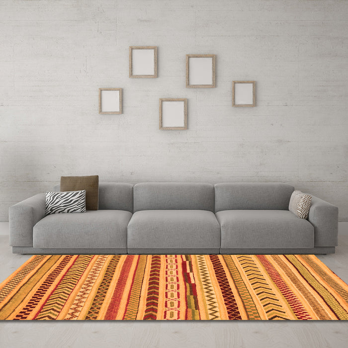 Machine Washable Abstract Orange Modern Area Rugs in a Living Room, wshabs2288org
