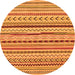 Round Machine Washable Abstract Orange Modern Area Rugs, wshabs2288org