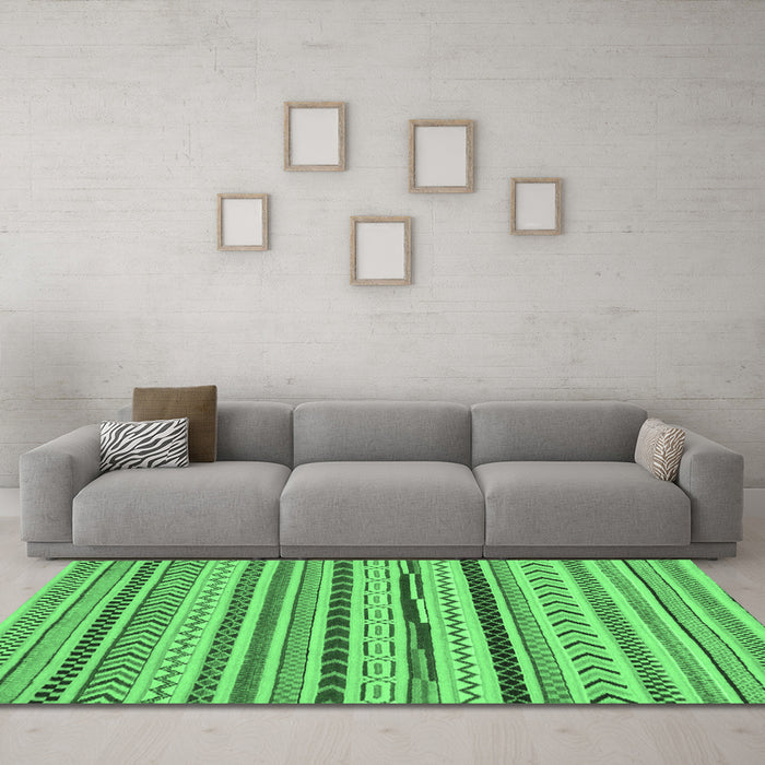 Machine Washable Abstract Emerald Green Modern Area Rugs in a Living Room,, wshabs2288emgrn