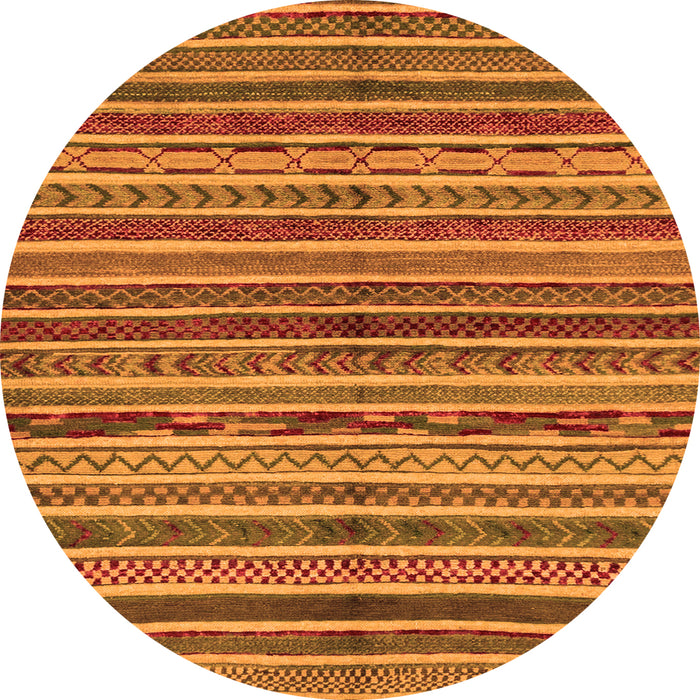Round Machine Washable Abstract Orange Modern Area Rugs, wshabs2289org