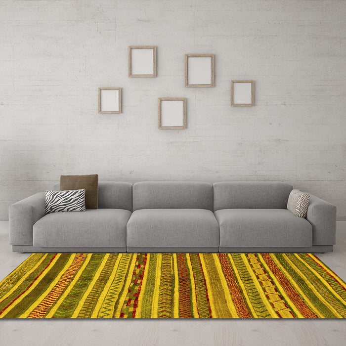 Machine Washable Abstract Yellow Modern Rug in a Living Room, wshabs2289yw
