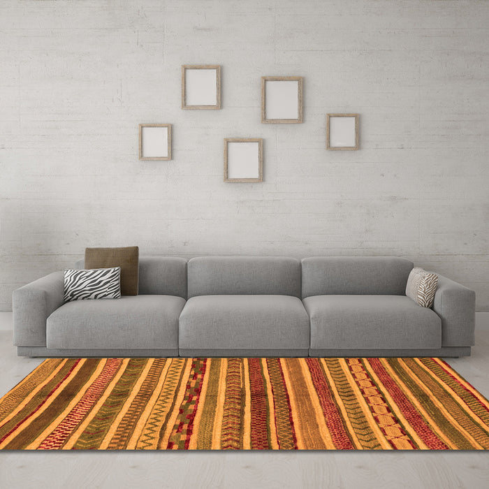 Machine Washable Abstract Orange Modern Area Rugs in a Living Room, wshabs2289org