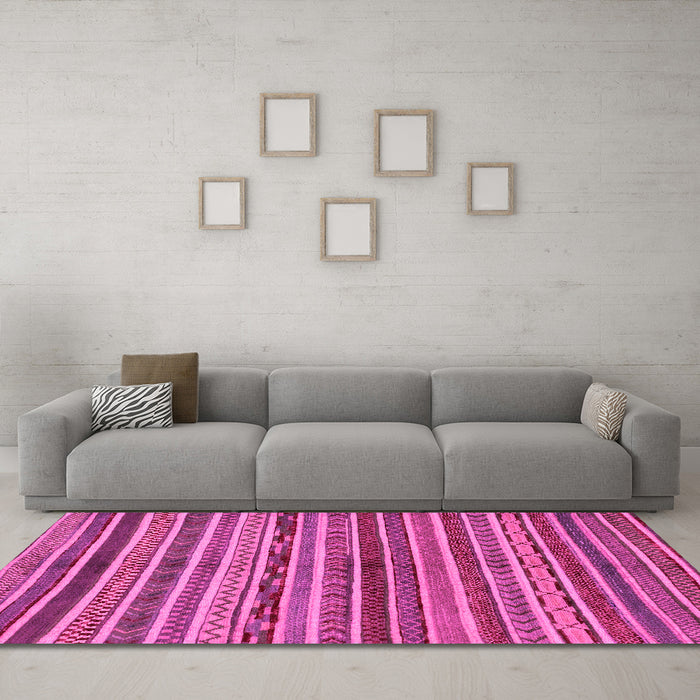 Machine Washable Abstract Pink Modern Rug in a Living Room, wshabs2289pnk