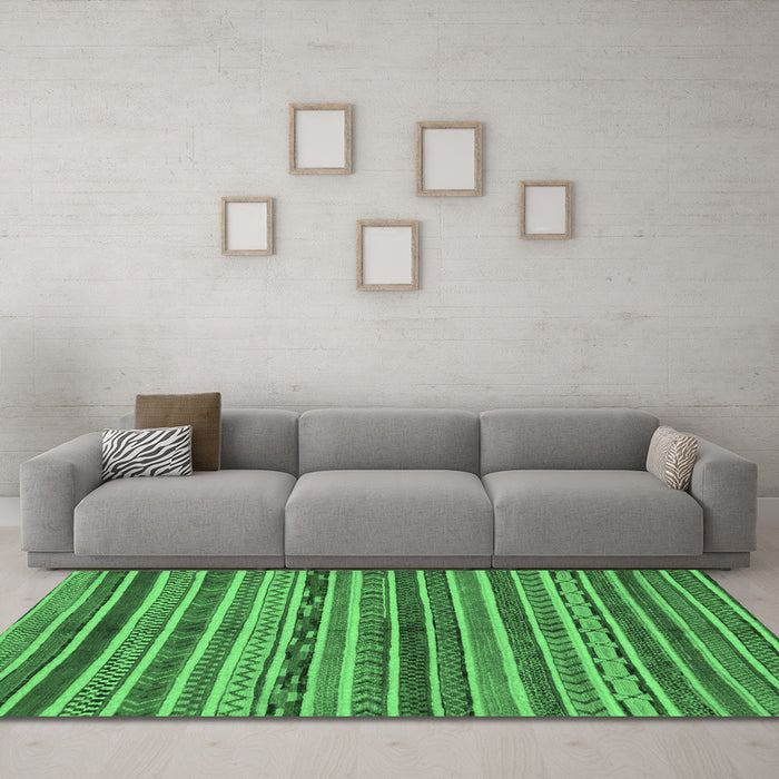 Machine Washable Abstract Emerald Green Modern Area Rugs in a Living Room,, wshabs2289emgrn