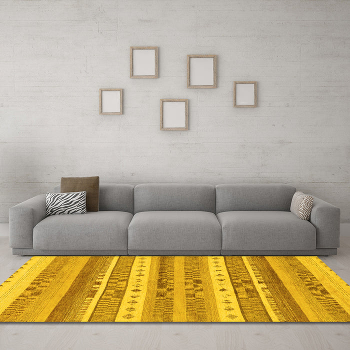 Machine Washable Abstract Yellow Modern Rug in a Living Room, wshabs228yw