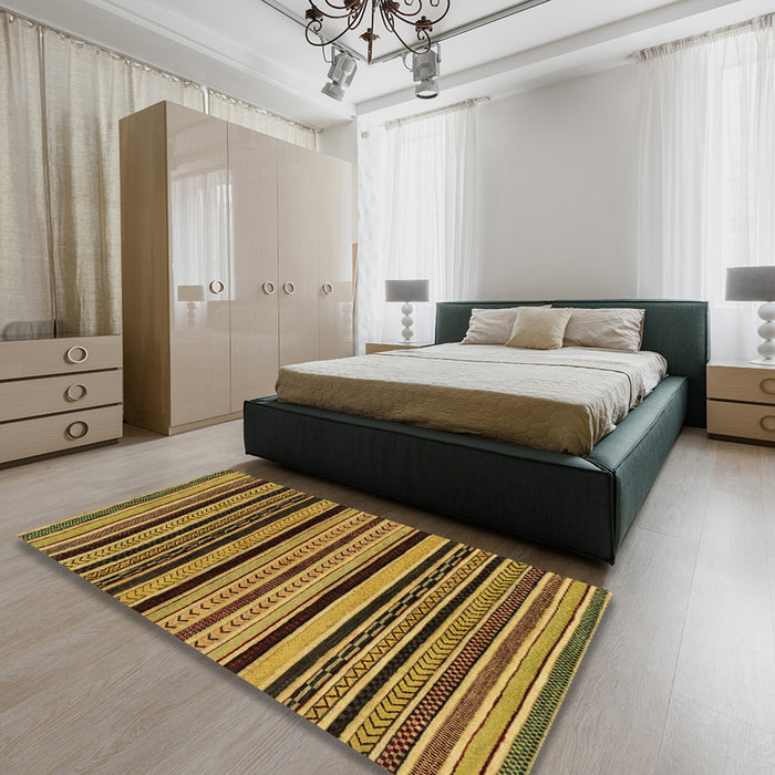 Abstract Yellow Modern Rug in a Bedroom, abs2290